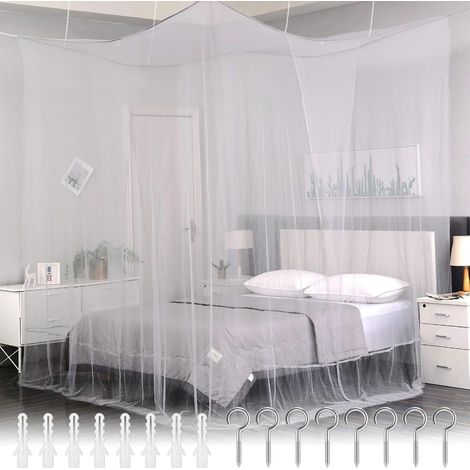 Weißes Doppelbett-moskitonetz 180 X 180 X 195 Cm, Hängendes Polyester-hochbett-baldachin, Moskitonetz Für Himmelbett Mit Seitlichen Öffnungen