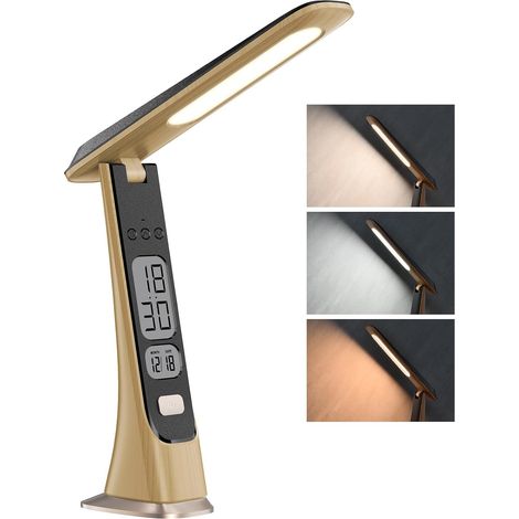Wiederaufladbare Kabellose Led-schreibtischlampe, Dimmbare Tischlampe Mit Akku, Digitaluhr, Lcd, Datum, Stufenlose Helligkeit, Faltbare Tragbare Leuchten