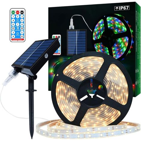 Ymyny Solar-led-streifen Für Den Außenbereich, 5 M, 280 Leds, Wasserdichter Ip67-led-streifen, Warmweiße Led-leuchten Mit Fernbedienung, 8 Beleuchtungsmodi, 2835 Smd-lichterkette Für Gartenbäume, Weih