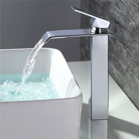 Ymyny Wasserfall-badezimmerarmatur, Waschtischmischer, Hoher Auslauf, Verchromt, Modernes Design