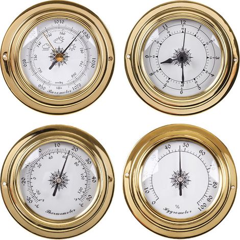 Ymyny – Analoge Wetterstation – Barometer, Thermometer, Hygrometer Mit Messgenauigkeit – Gehäuse Aus Poliertem Messing – Abmessungen 98 Mm