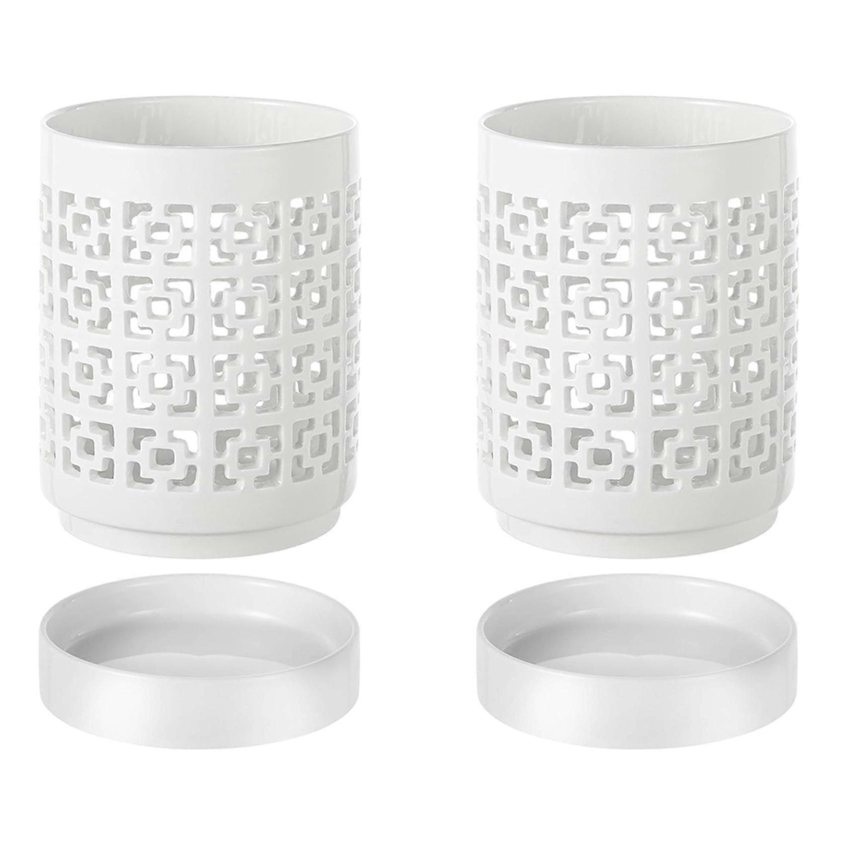 Lot De 2 Pots À Orchidées En Céramique Avec Trous De Drainage, Pour Plantes D'Intérieur Et D'Extérieur, Avec Soucoupe De 10 Cm (4 Pouces).
