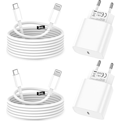 Iphone-ladegerät, 2 Stück, 20-w-schnellladeadapter Mit 2 M Und 3 M Usb-c-daten-lightning-ladekabel, Kompatibel Mit Iphone 14, 13, 12, 11 Pro Max Xs Xr