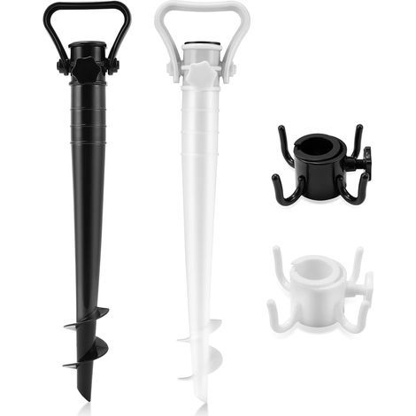 Set Mit 2 Propellerförmigen Sonnenschirmständern – Für Sand/erde – Schraubgewinde – Aufhängehaken – Ø 20–32 Mm