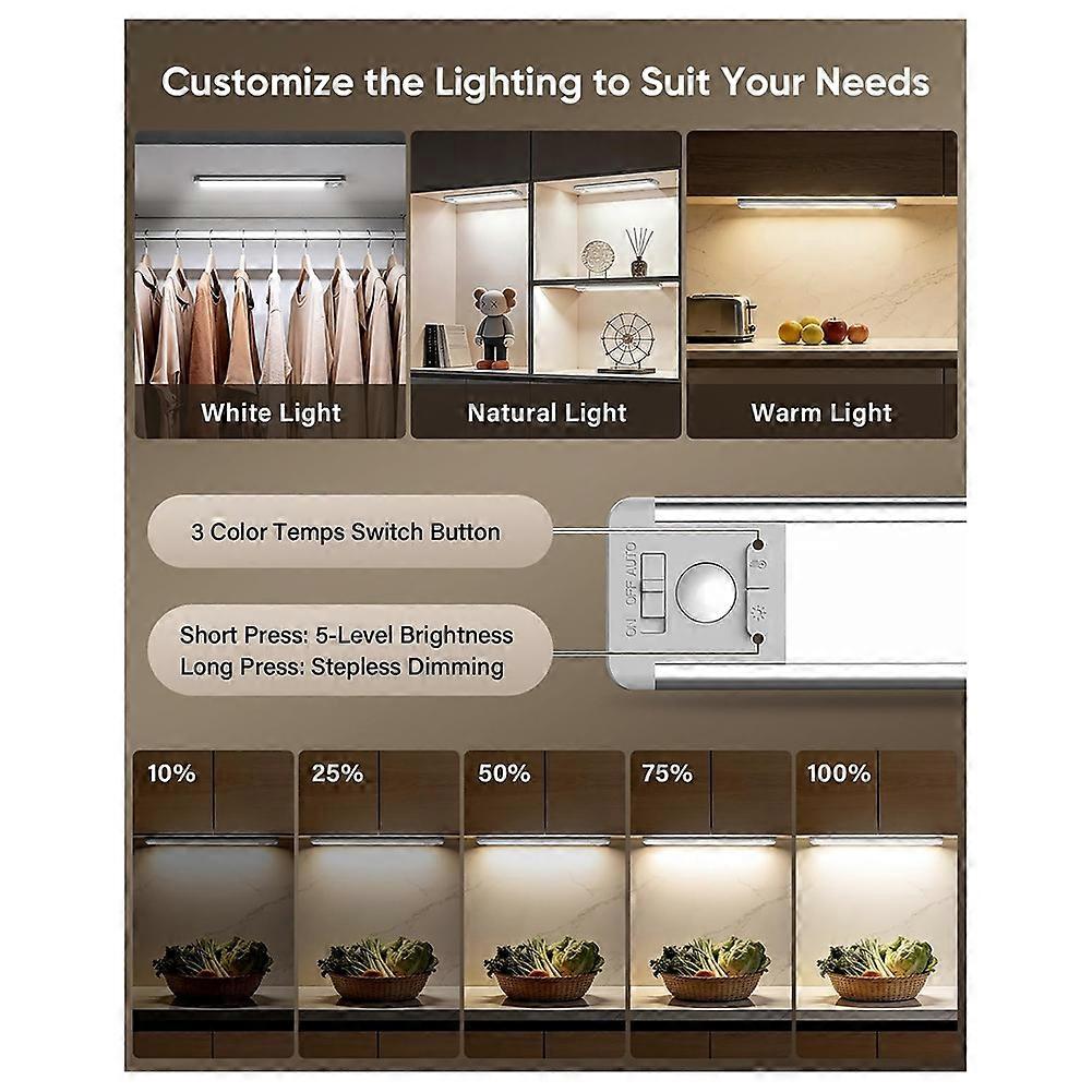 Éclairage Sous Meuble De 25 Cm (10 Pouces), Lampes Rechargeables À Détecteur De Mouvement, Éclairage Led Pour Placard Avec 3 Couleurs Pour Cuisine Et Escaliers (lot De 5).