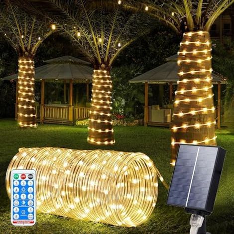 12 M Lange Solar-lichterkette Mit 100 Leds Für Den Außenbereich, Ip65 Wasserdicht, 8 Beleuchtungsmodi, Warmweiß, Für Garten, Bäume, Partys Und Weihnachtsdekoration
