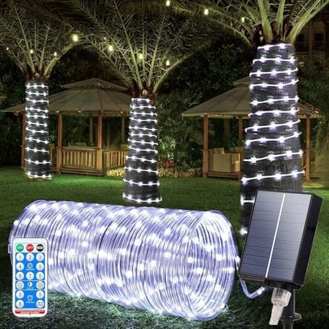 22 M Lange Solar-lichterkette Mit 200 Leds Für Den Außenbereich, Ip65 Wasserdicht, 8 Beleuchtungsmodi, Ideal Für Garten, Bäume, Partys Und Weihnachtsdekoration – Weiß