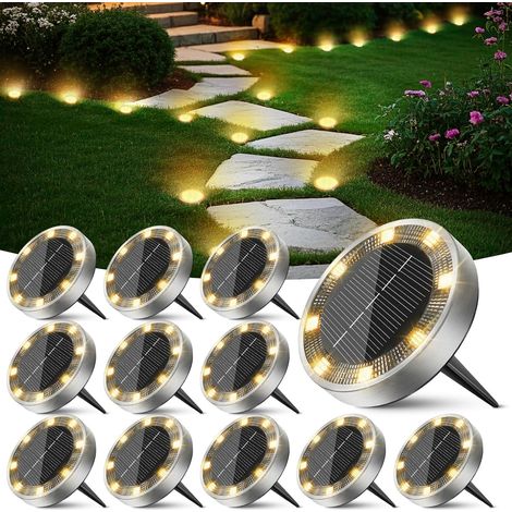 Set Mit 4 Peasur Solar-bodenleuchten, 8 Leds, Wasserdichte Solar-außenstrahler, Solarbeleuchtung Für Terrasse, Einfahrt, Wege, Rasenflächen, Höfe, Pools [warmweiß]