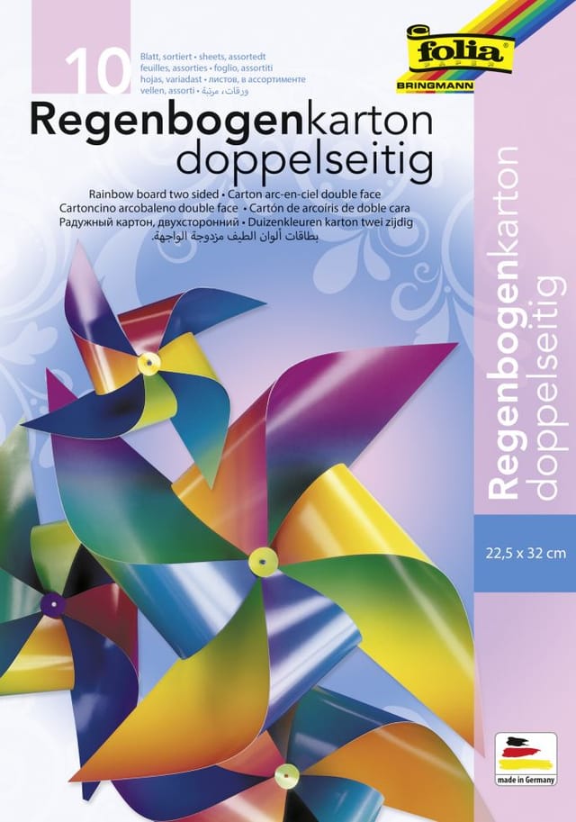Glorex Gmbh - Glorex Regenbogenkartonmappe 200g/qm 22,5 X 32 Cm, 10 Blatt Bastelpapier