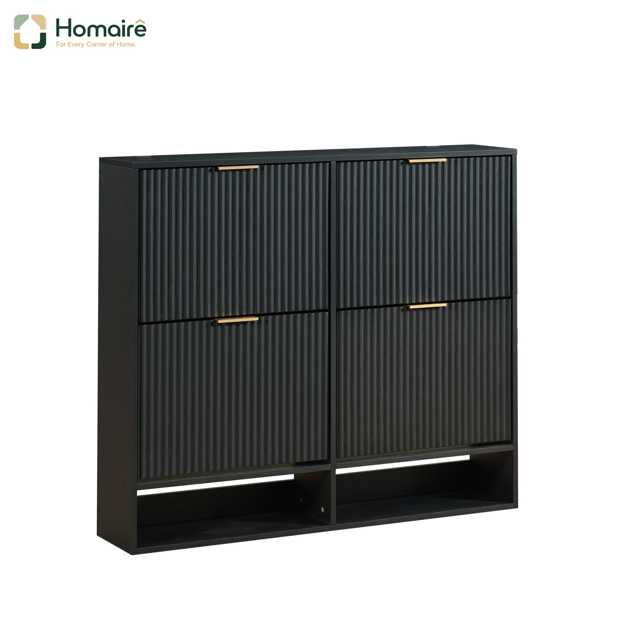 Schuhschrank, Schwarz, Aus Schwarzem Holz 120 X 24 X 102 Cm Homaire