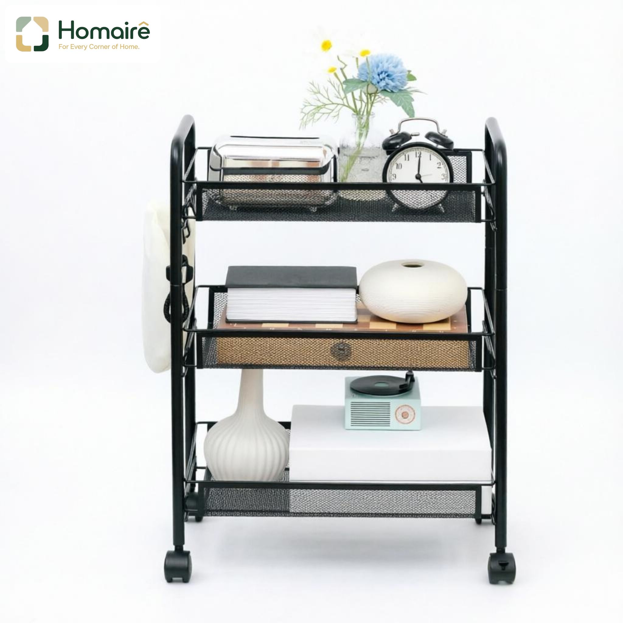Küchenwagen Aus Schwarzem Stahl Mit Regalen 45 X 26 45 X 26,5 X 63 Cm Homaire