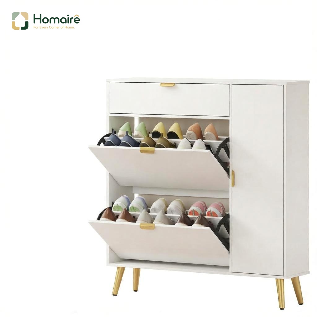Schuhschrank Aus Weißem Holz 99,4 X 23,8 X 106,6 Cm Homaire