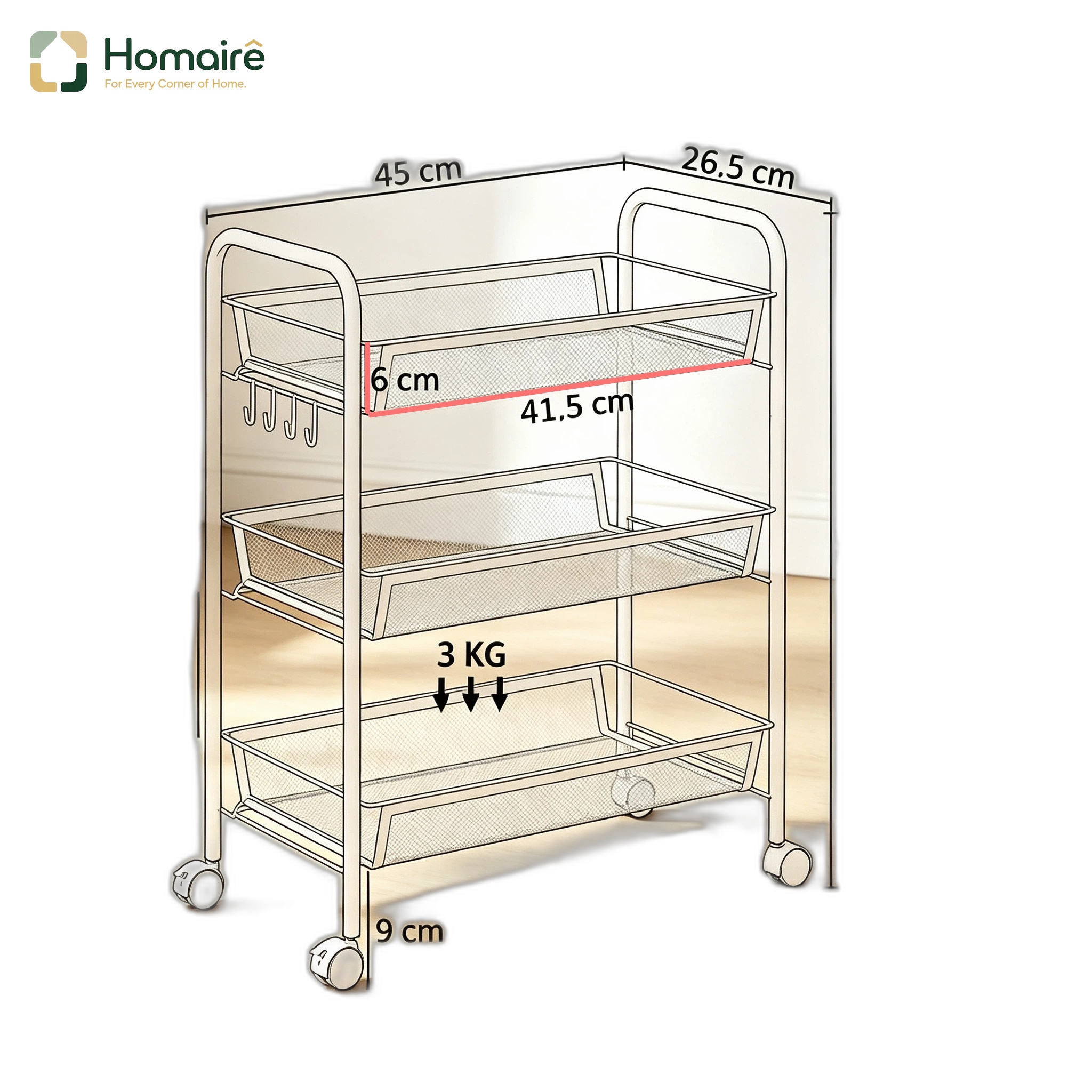 Servicewagen Aus Weißem Stahl 45 X 26 45 X 26,5 X 63 Cm Homaire
