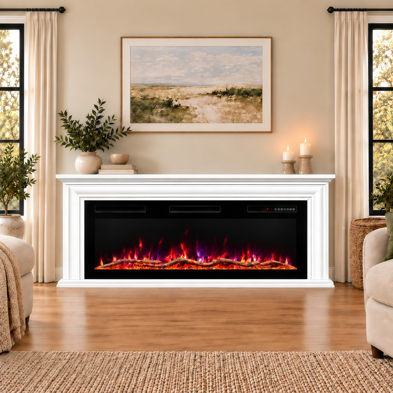 Homavo 50" Elektrokamin Mit Schrank, 1000/2000w, App-steuerung, 3d-flamme In 12 Farben, Timer 1–8h, 162×30×67cm