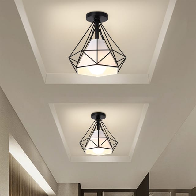 Axhup - 2x Industrial Metall Deckenlampe 25cm Lüster In Rautenform E27 Leuchte Für Schlafzimmer Wohnzimmer Badezimmer Café Schwarz