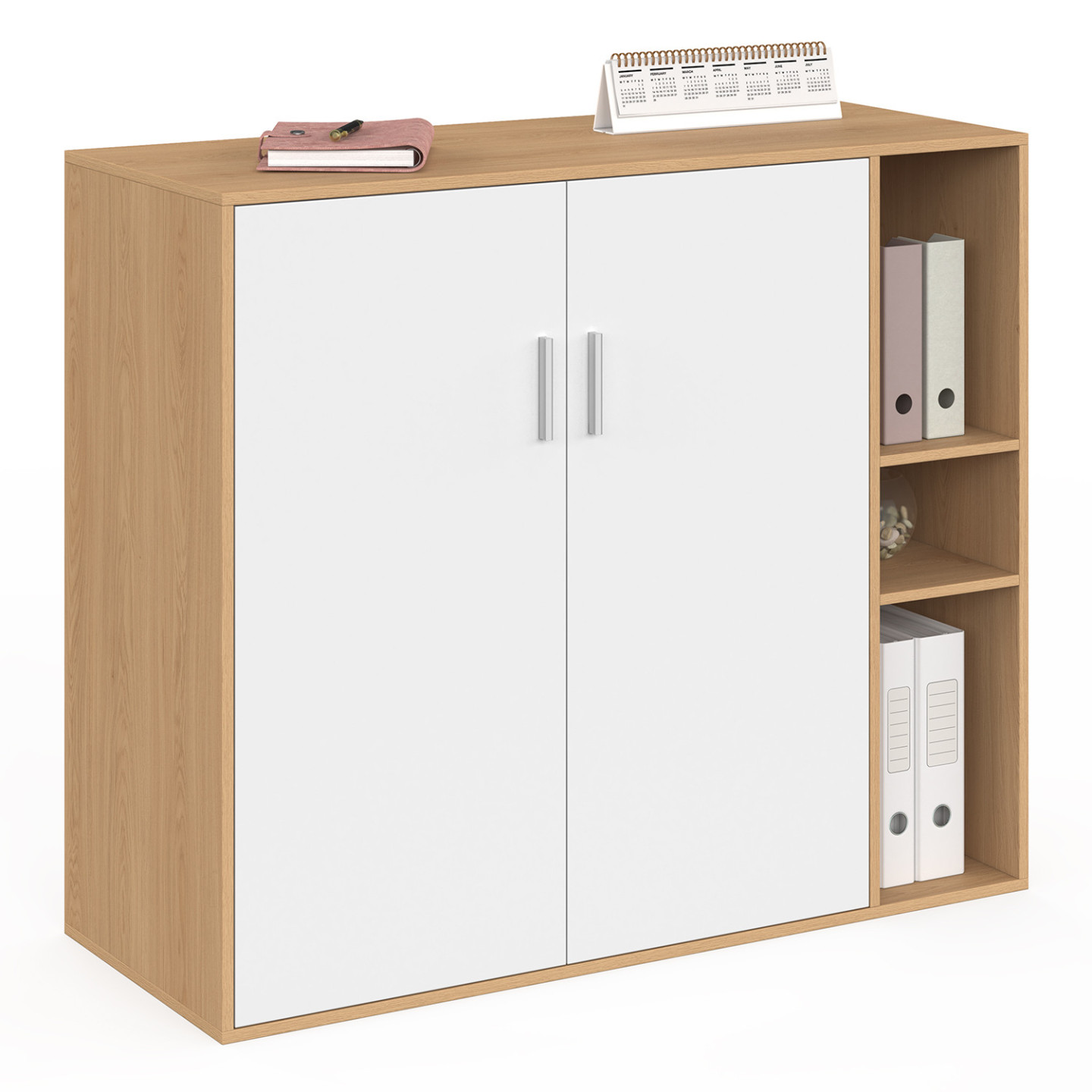 Maria-büro-unterschrank Mit 2 Türen Und Einlegeböden In Holz Und Weiß