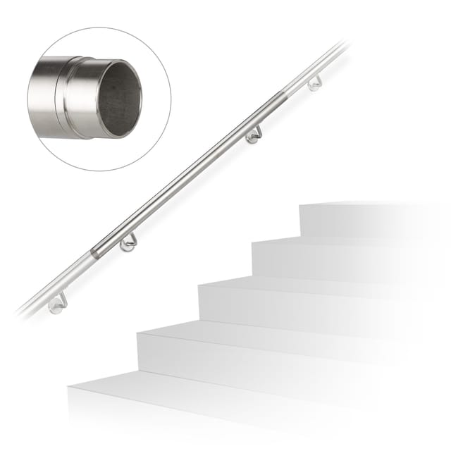 Relaxdays - Handlauf, 304er Edelstahl, Erweiterbar, Innen & Außen, 100 Cm, Ø 42 Mm, Mit Halterung, Treppengeländer, Silber