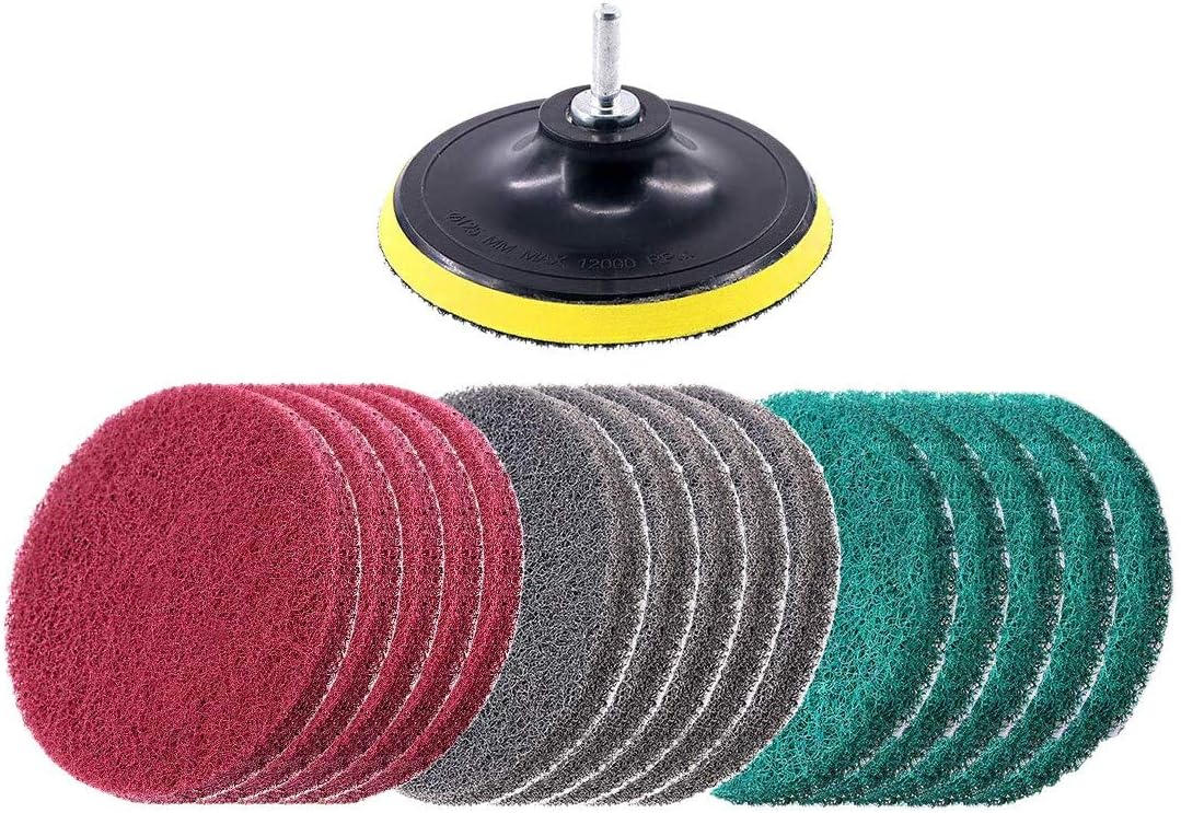 Set Mit 16 Scheuerschwämmen (5 Zoll), 3 Verschiedenen Farben, Bohrmaschinenbetriebenen Bürsten, Reinigungsset, Schleifpolierpads, 1 Befestigungshaken Zur Reinigung