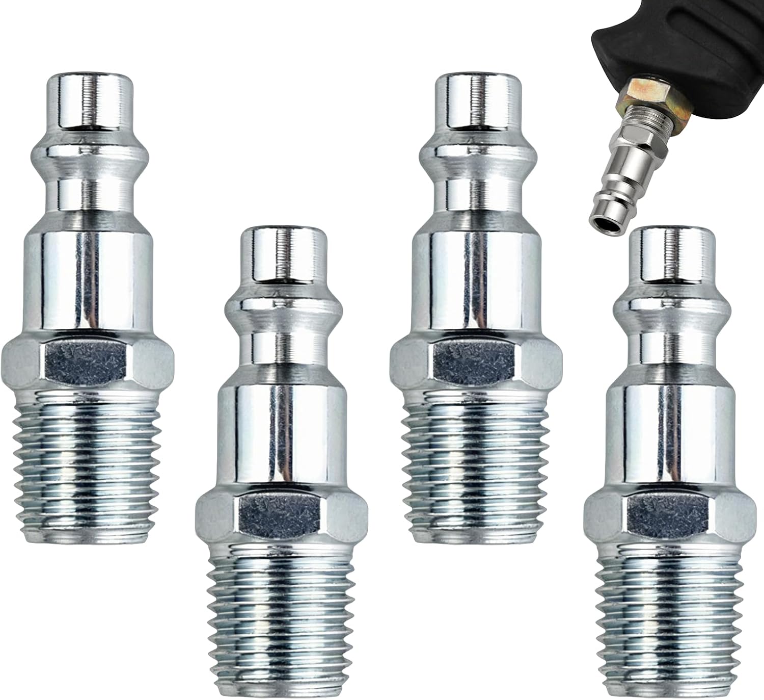Set Mit 6 Schnellkupplungen Für Druckluft, 1/4" Npt-außengewinde, Vernickelter Stahl, Pneumatische Anschlüsse, Amerikanisches Gewinde Für Kompressoren, Schnellkupplung Für Druckluftsysteme Und Drucklu