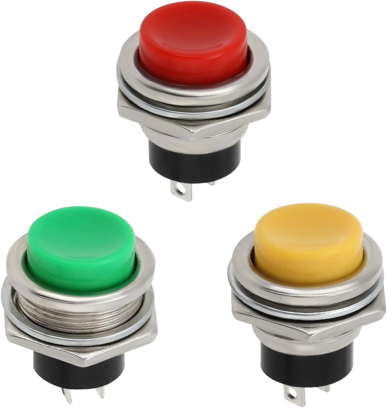 Set Mit 3 Stoppschaltern Für E-gitarren, Momentan-drucktaster, Befestigungslochdurchmesser 16 Mm, Tasten-durchmesser 13 Mm, Länge 24,6 Mm, 1,5 A 250 V Ac, 3 A 125 V Ac