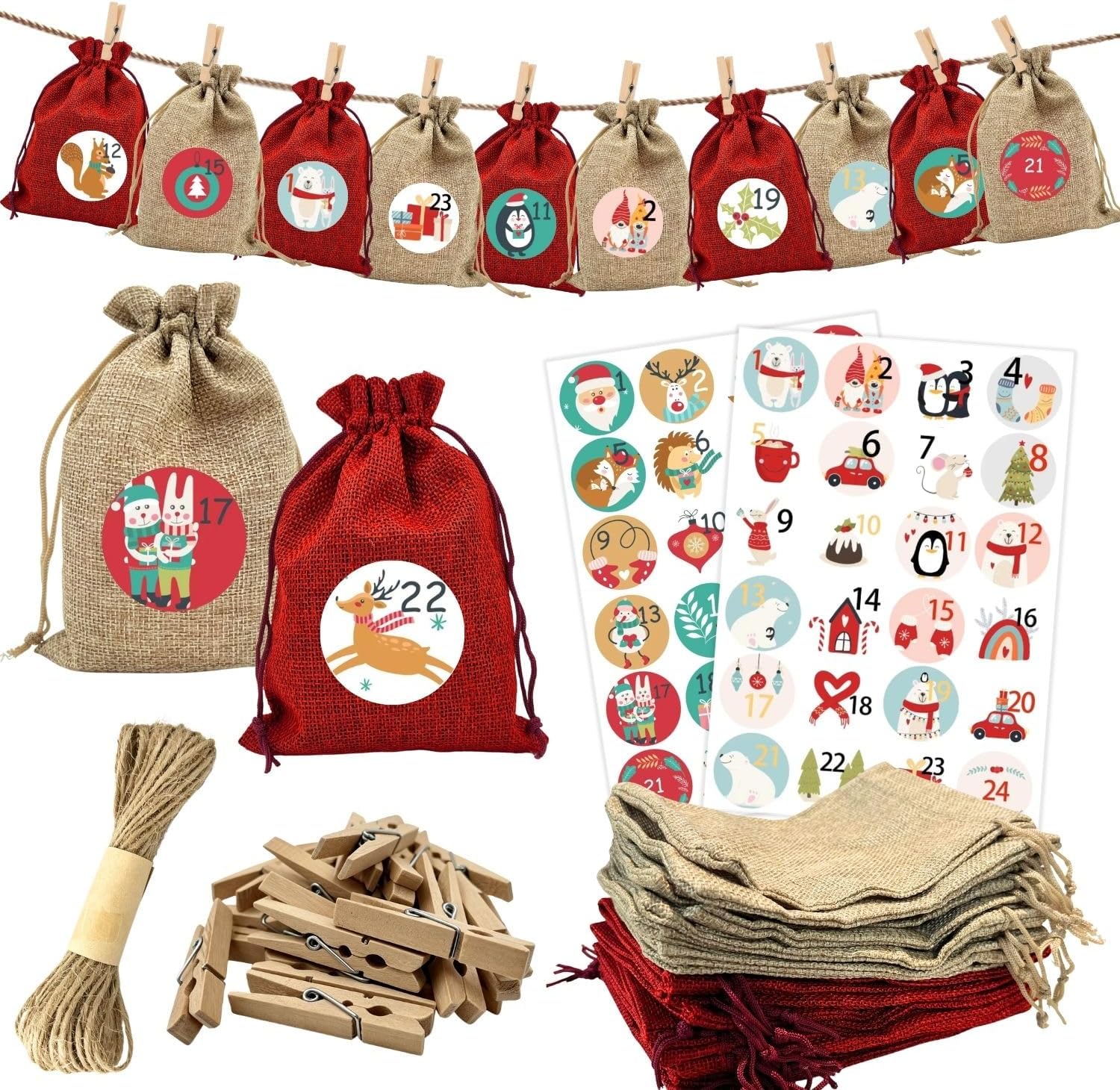 Set Mit 24 Adventskalendertüten Zum Befüllen