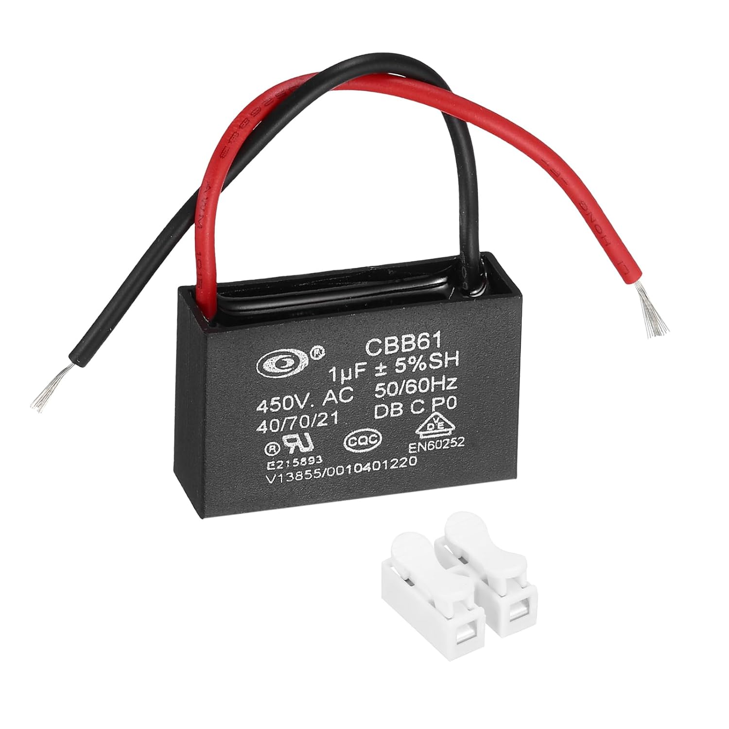 Cbb61 1µf 450v Ac 2-draht-kondensator Für Deckenventilatoren, Anschluss Über Klemmenblöcke Für Pumpe, Generator Oder Gebläsemotor, 37x22,5x12mm