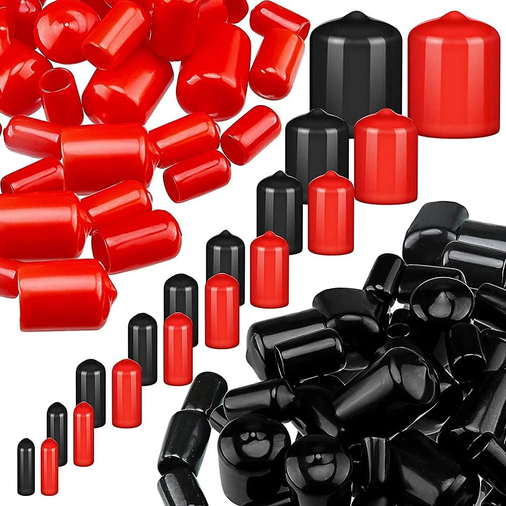 Packung Mit 156 Flexiblen Gummikappen Zum Schutz Von Schrauben Und Bolzen In 9 Größen Von 63,5 Bis 11,2 Cm (schwarz, Rot)