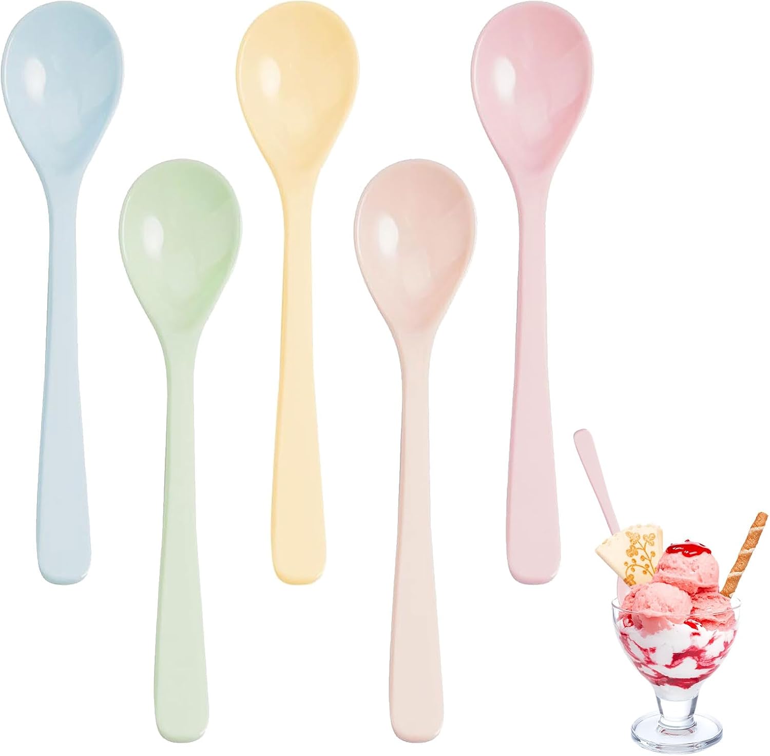 Set Mit 5 Wiederverwendbaren, Bpa-freien Plastiklöffeln Für Kaffee, Eiscreme Und Joghurt