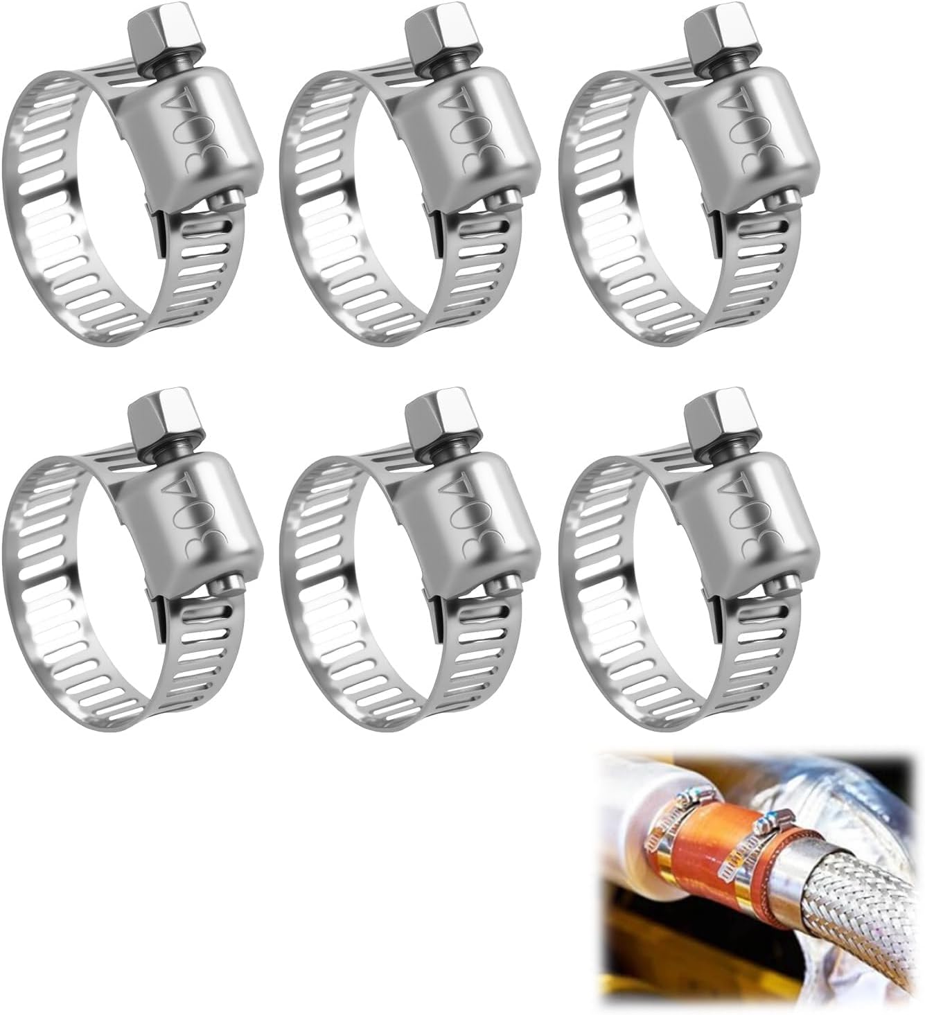 Set Mit 6 Verstellbaren Edelstahl-schlauchschellen, Langlebig Und Rostfrei, Für Anwendungen Im Automobilbereich, Sanitärbereich, Garten Und Poolbereich.