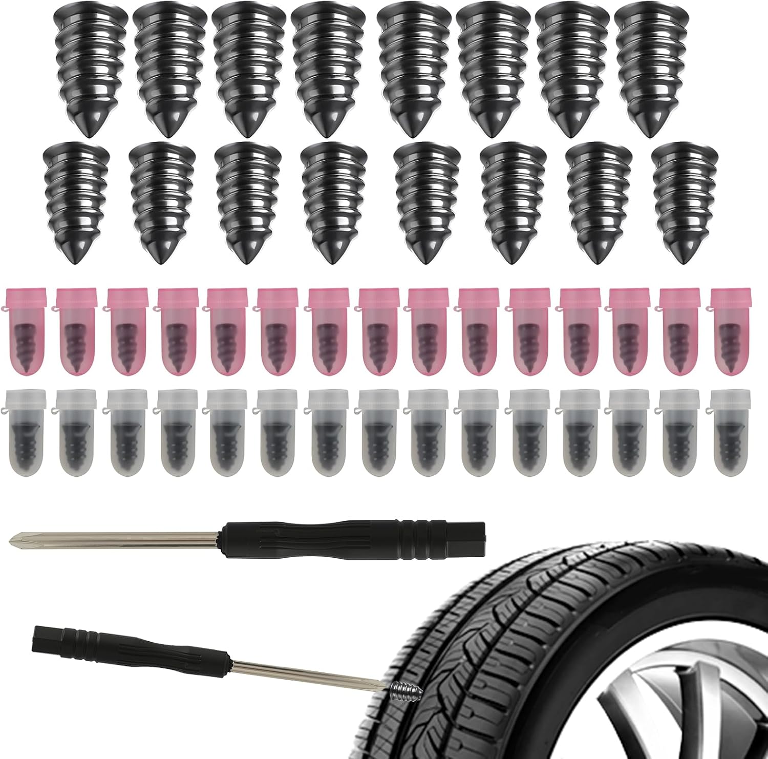 30 Gummireifenreparaturstifte Mit Schraubendreher, Schlauchlosreifen-reparaturset Für Autos, Motorräder Und Lkw, 15 Kleine + 15 Große, Tragbare Box, Einfach Zu Verwenden