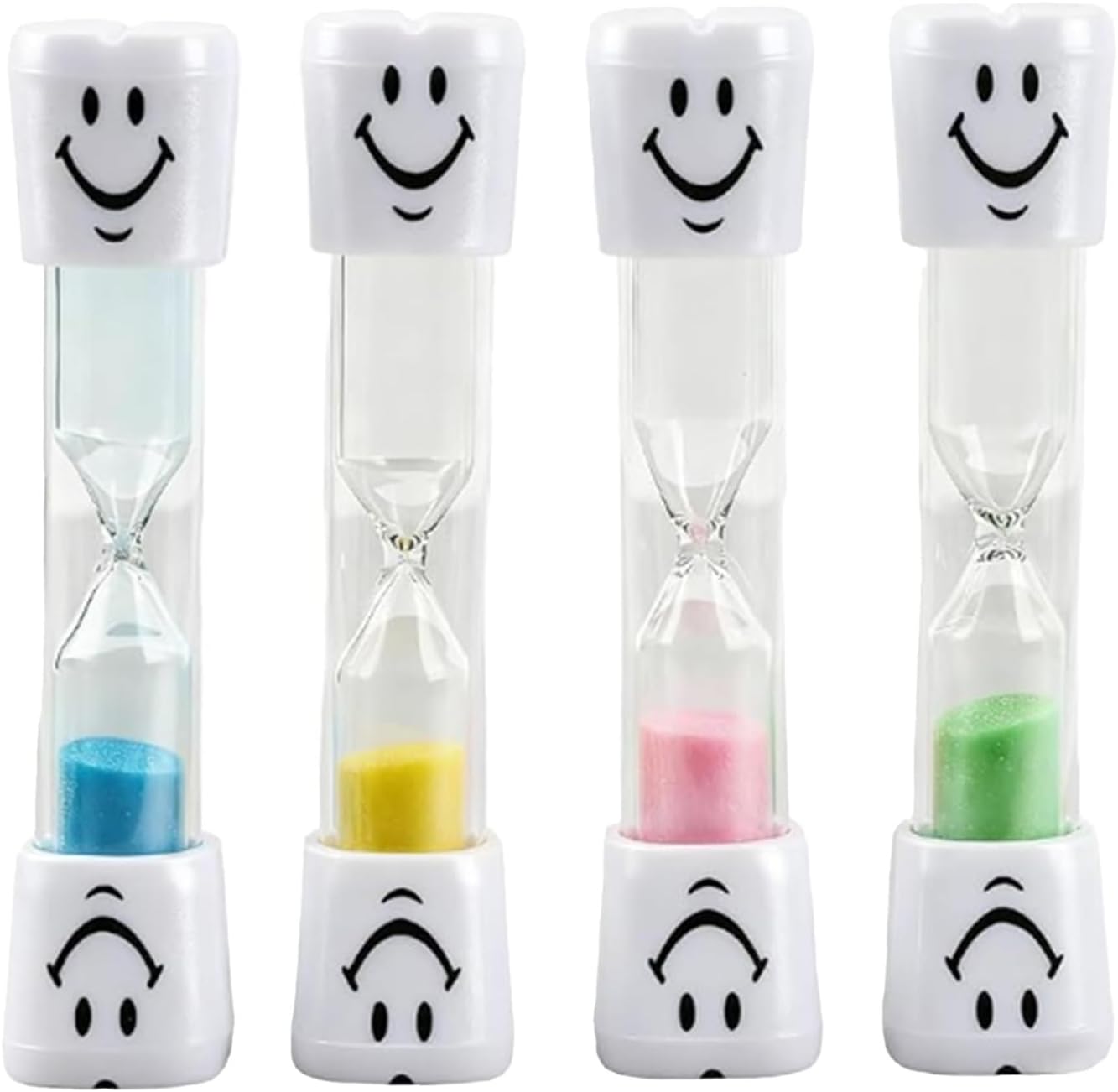 4-teiliges Zahnbürsten-sanduhr-set, Timer-sanduhren, 3-minuten-sanduhren Mit Lächeln, Zum Zähneputzen, Lernen, Kochen, Trainieren (pink + Blau + Gelb + Grün)