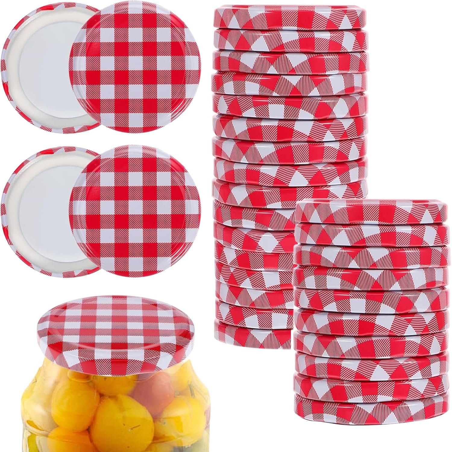 Packung Mit 30 Drehverschlussdeckeln, 82 Mm, Rot/weiß Gefliest