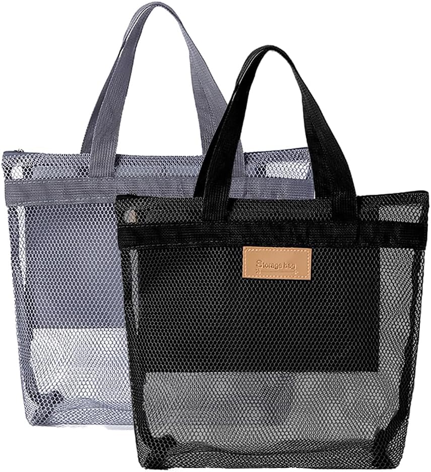 2-teiliges Strandtaschen-set Aus Netzgewebe, Tragbarer Duschbeutel Aus Netzgewebe, Schnelltrocknender Duschbeutel, Multifunktionale Aufbewahrungstaschen Für Reisen, Fitnessstudio Und Schwimmen (grau/s