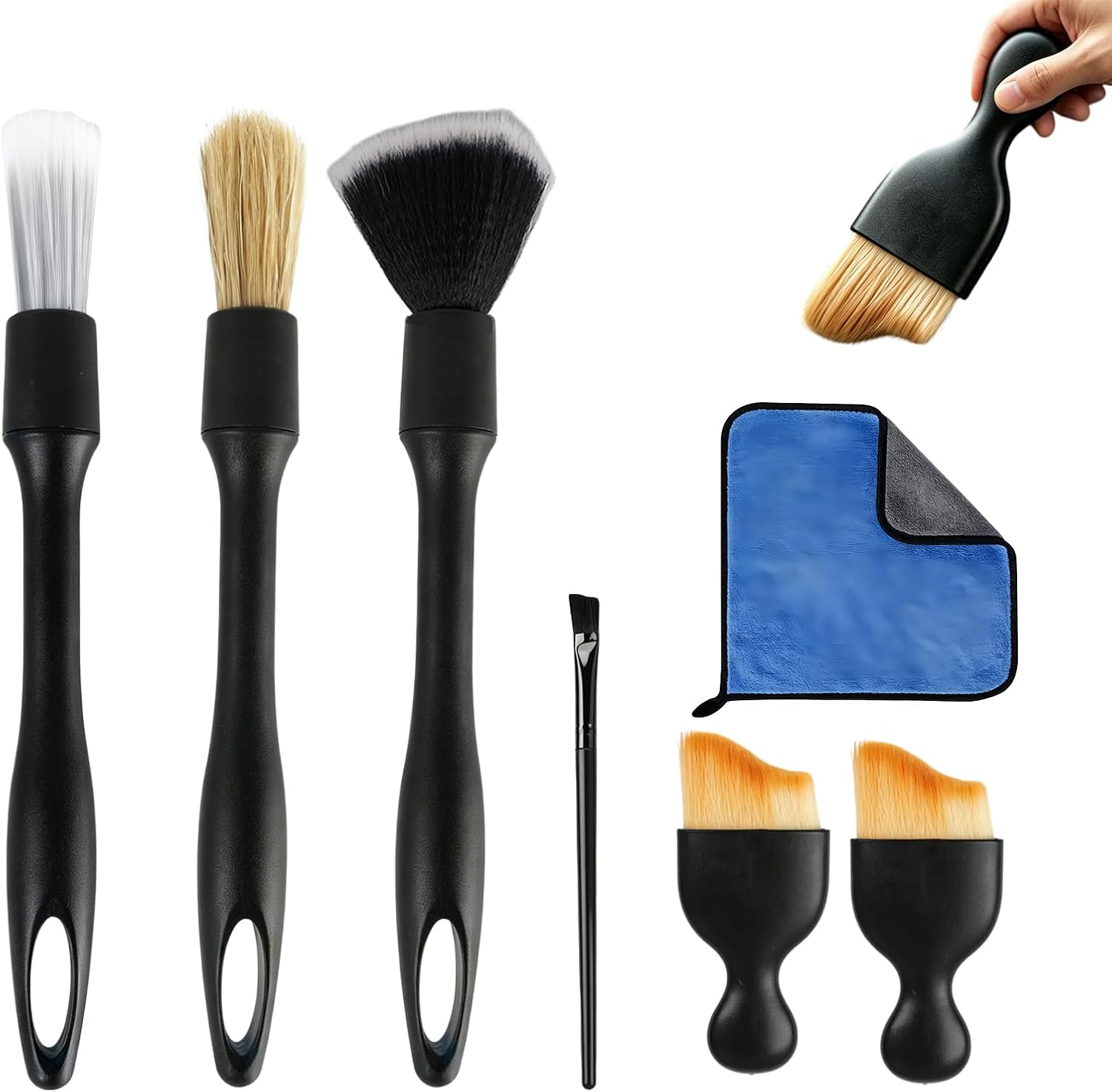 7-teiliges Autopflege-set Mit 6 Autoreinigungsbürsten Und Einem 30x30 Cm Großen Tuch, Weiche Innen- Und Außenbürsten Für Armaturenbrett, Lüftungsschlitze, Felgen, Bildschirme Und Sitze