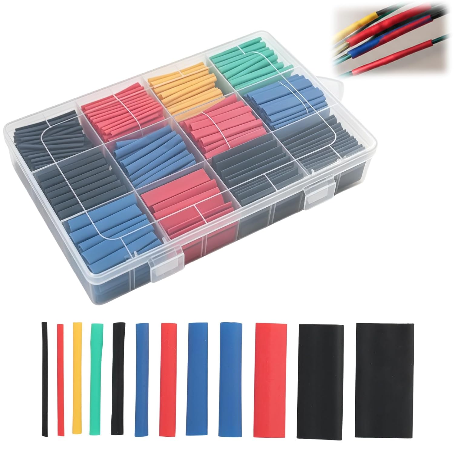 850 Stück Wasserdichte Schrumpfschläuche, Sortiert In Verschiedenen Farben – Schwarz, Blau, Rot, Gelb, Grün – 12 Durchmesser Von 1 Mm Bis 14 Mm – Isolierung Und Kabelschutz Für Elektrische Leitungen