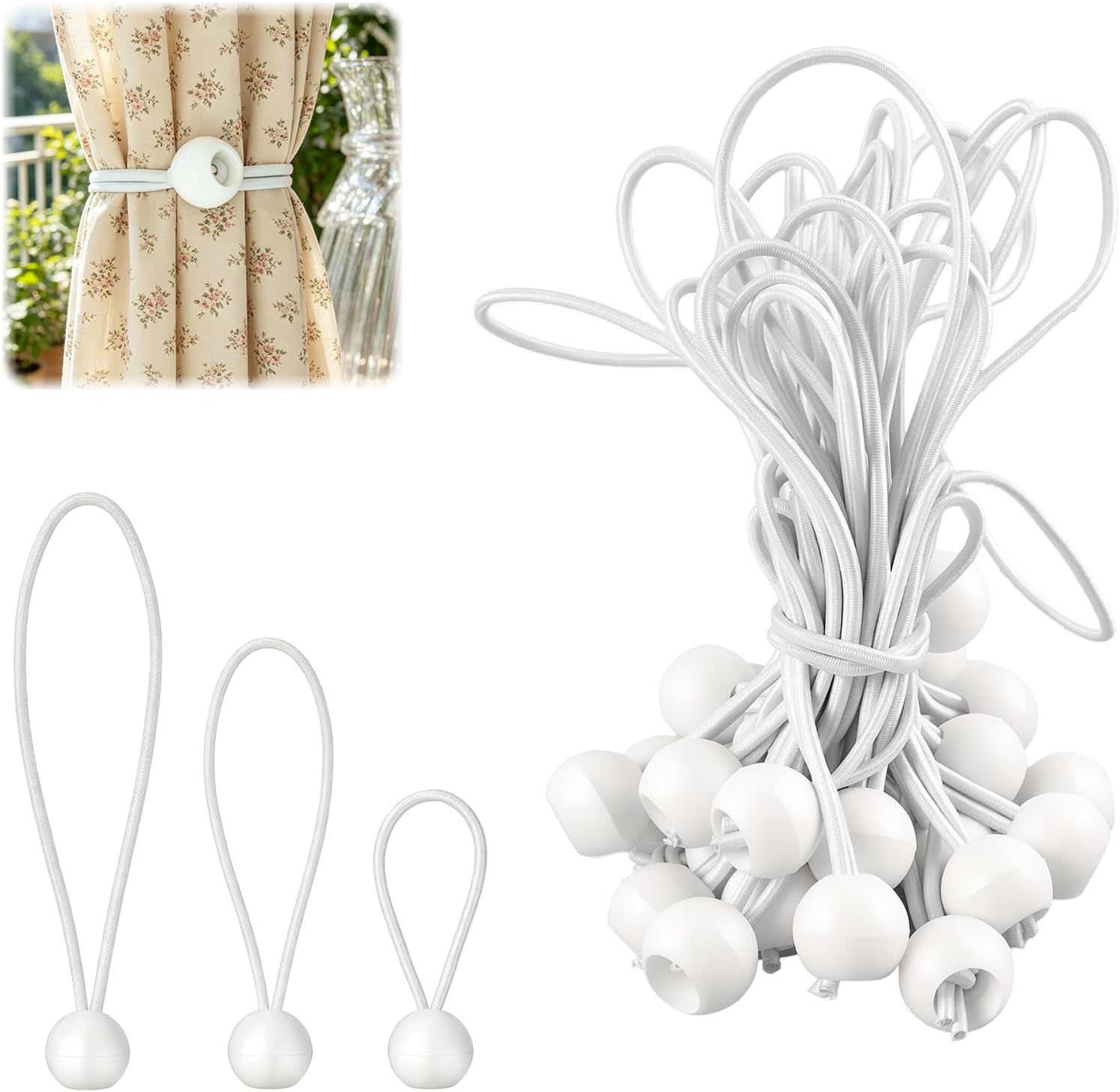 Packung Mit 30 Elastischen Bungee-seilen Mit Kugelenden - 10/15/20 Cm Für Planen, Camping, Zelte, Fahnen - Strapazierfähige, Dehnbare Gummiseile Für Den Innen- Und Außenbereich (weiß)