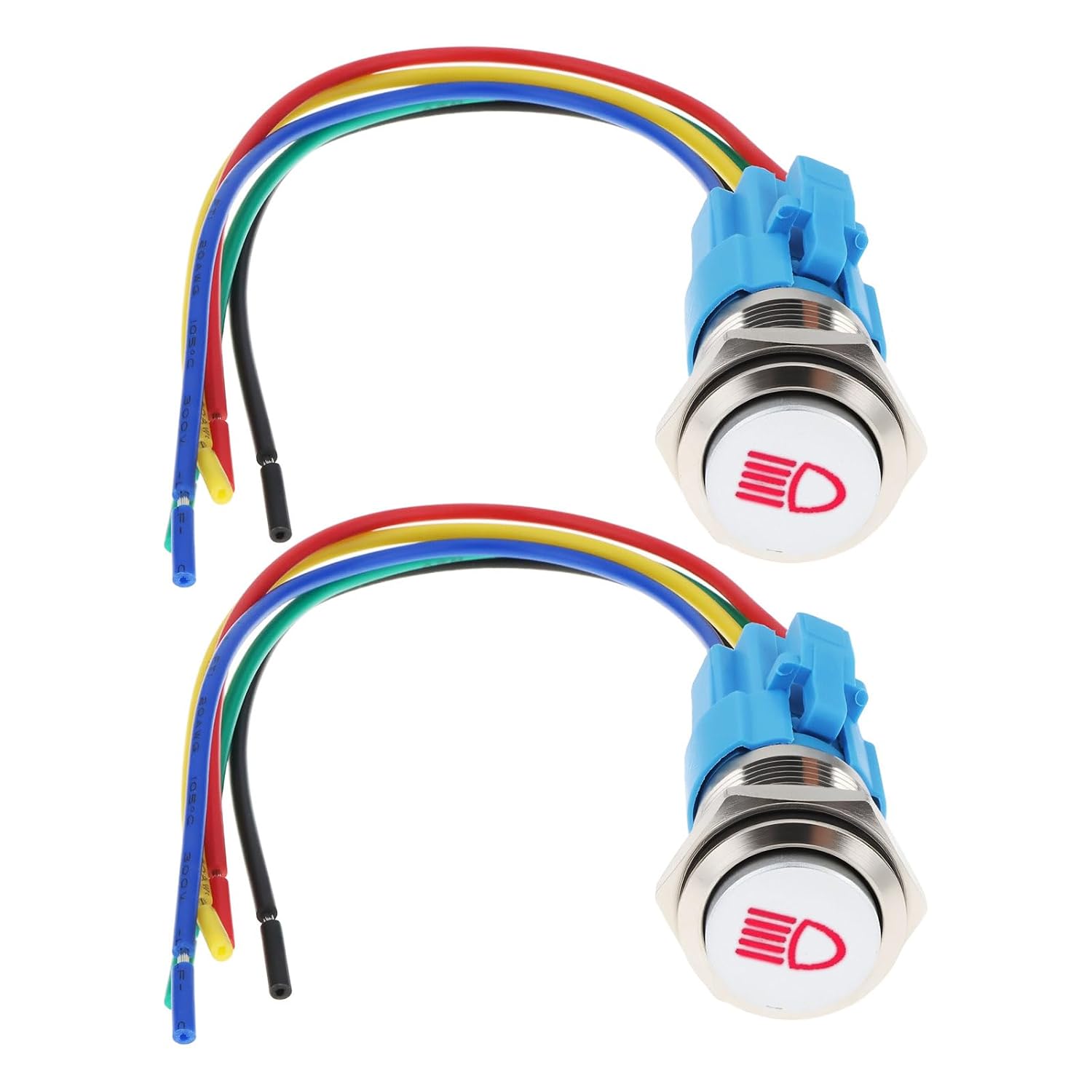 Set Mit 2 Verchromten Drucktastern, 16 Mm, 12 V, 3 A, Led, Ip65, Wippschalter, Rot