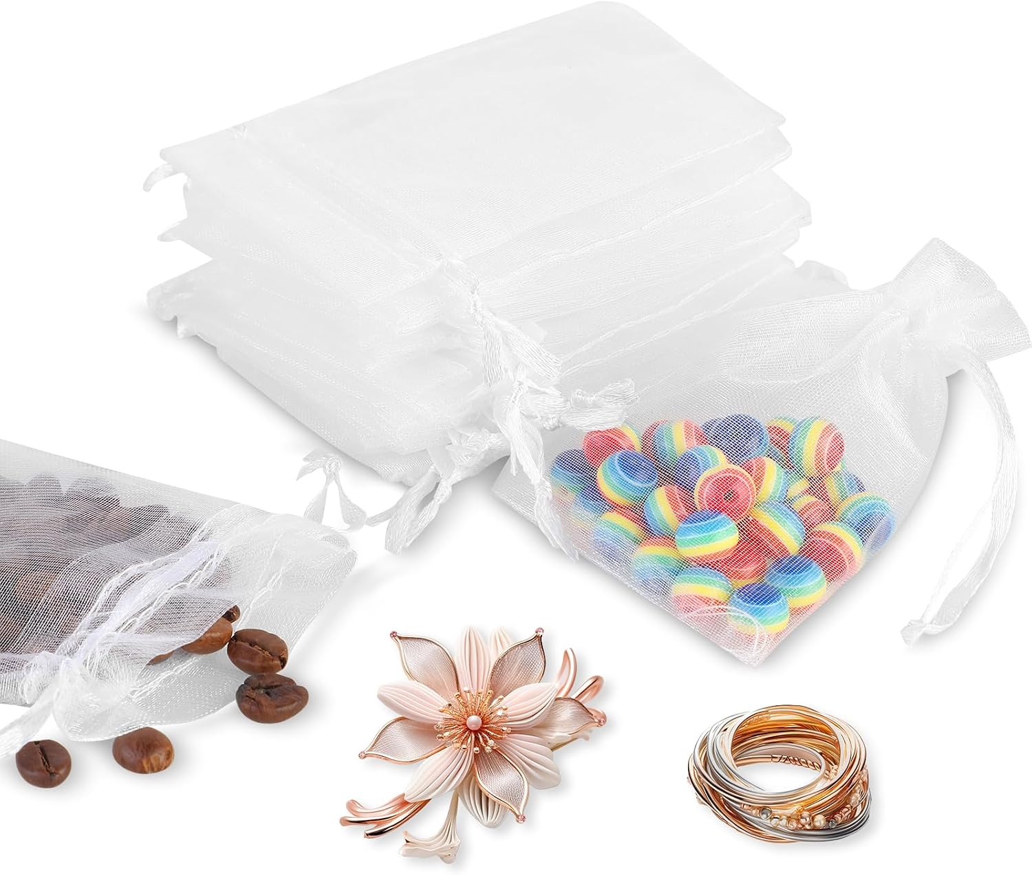 Set Mit 50 Organzabeuteln - 7 X 9 Cm - Kleine Organzabeutel Mit Kordelzug - Befüllbar - Geschenktüten Für Hochzeiten, Geburtstage, Partys, Schmuck (weiß)