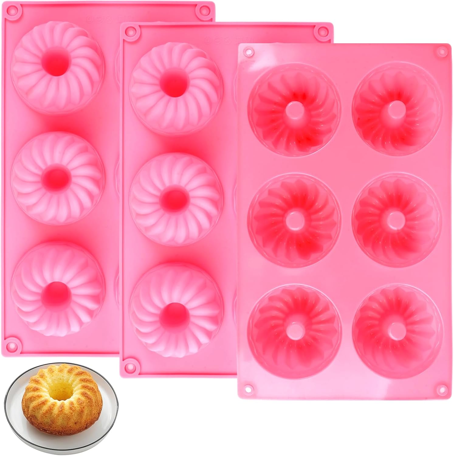 3-teiliges Mini-silikonform-kougluf-formen-set, Fassungsvermögen 6 Portionen, Ø 7 Cm