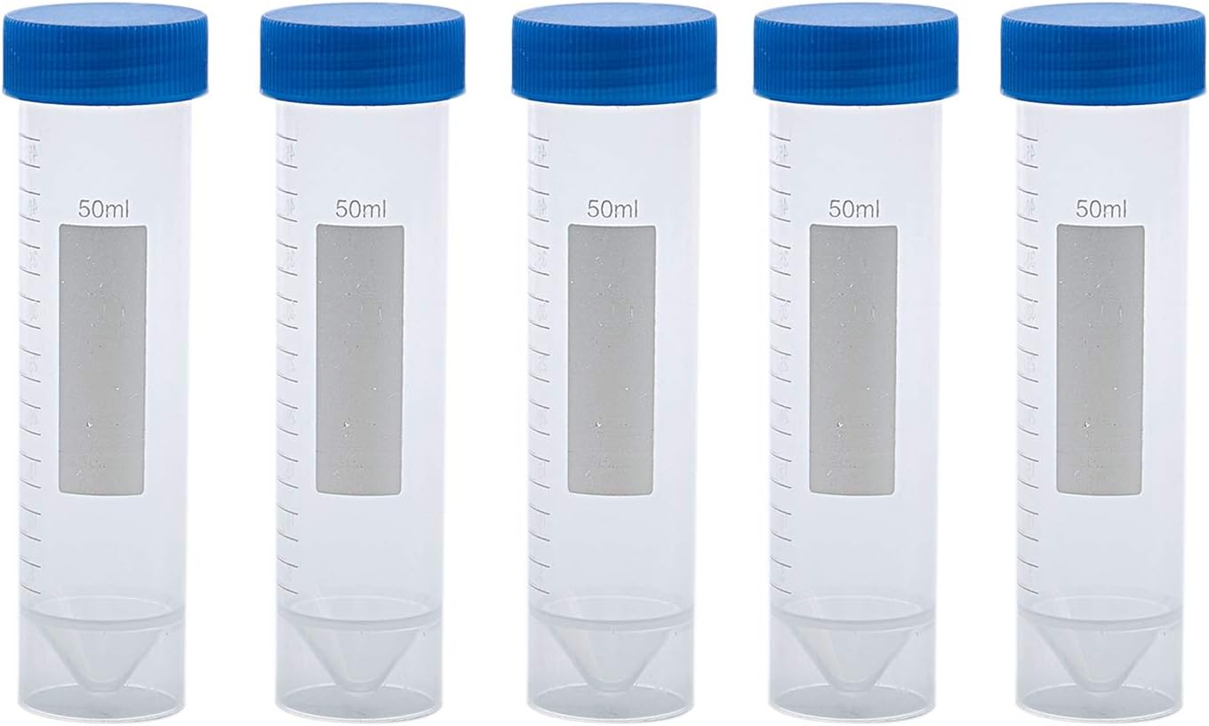 Set Aus 5 Durchsichtigen Zentrifugenröhrchen Aus Kunststoff, Je 50 Ml, Mit Graduierung Und Schraubverschluss
