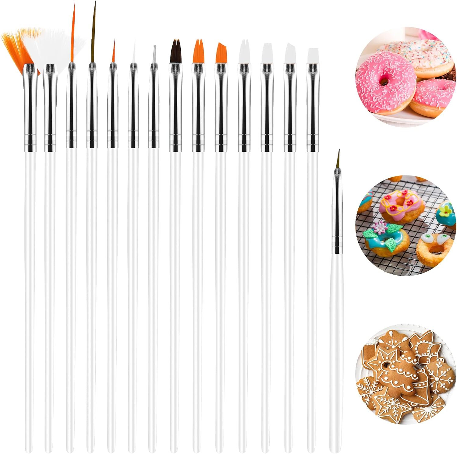 Set Mit 15 Tortendekorationspinseln, Lebensmittelechtes Tortenmalpinsel-set, Tortendekorationswerkzeuge (weiß)