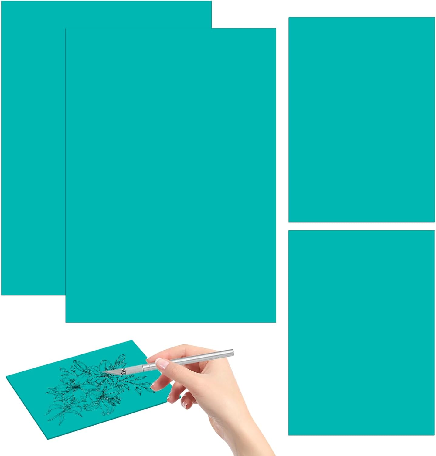4-teiliges Linolschnitt-gravurplatten-set, 2 A5 + 2 A6, Grünes Pvc