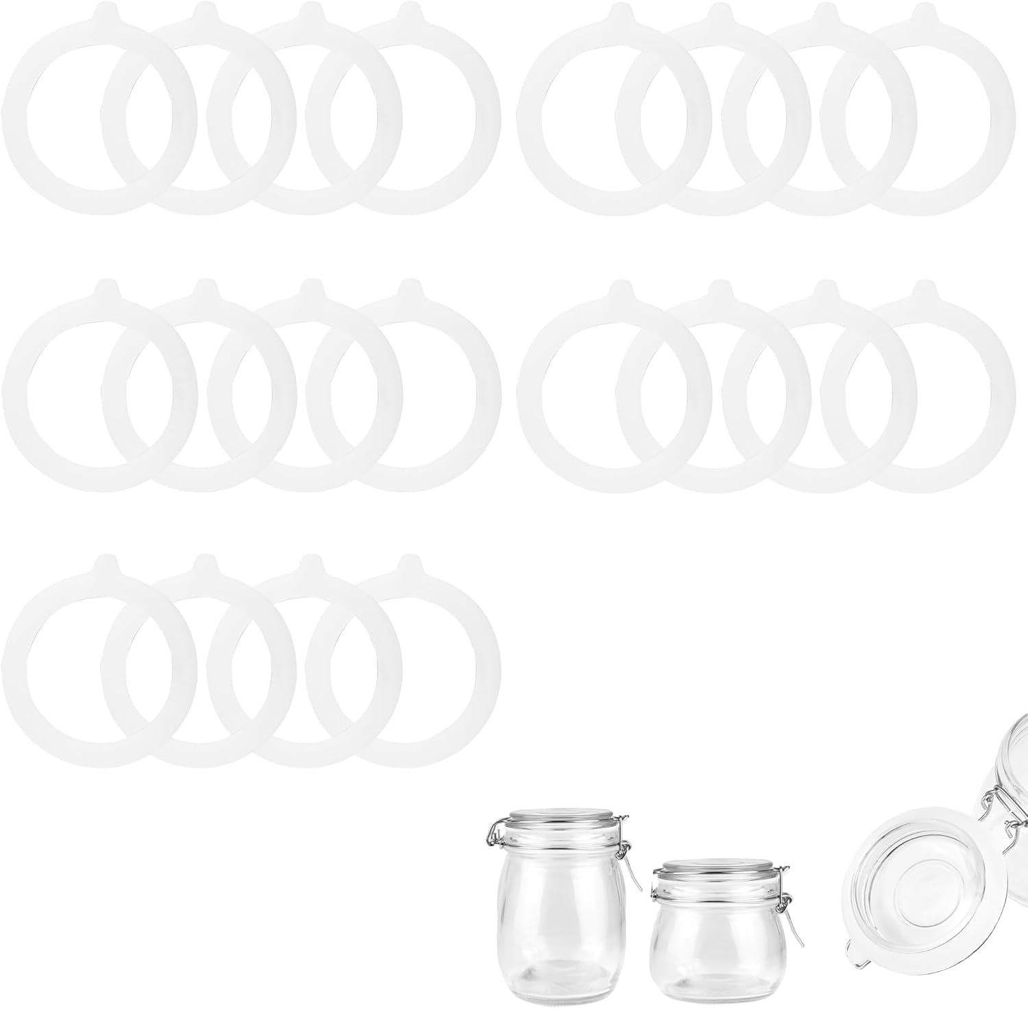 Packung Mit 20 Ersatz-silikondichtungen Für Gläser – Weiß – Wiederverwendbar – Für Einmachgläser Und Andere Gläser – 95 X 70 Mm