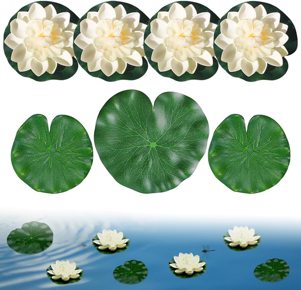 Set Mit 7 Künstlichen, Schwimmenden Lotusblumen Zur Teichdekoration, Moos Und Blüten Für Teich, Terrasse, Garten, Pool, Aquarium, 2 Ausführungen
