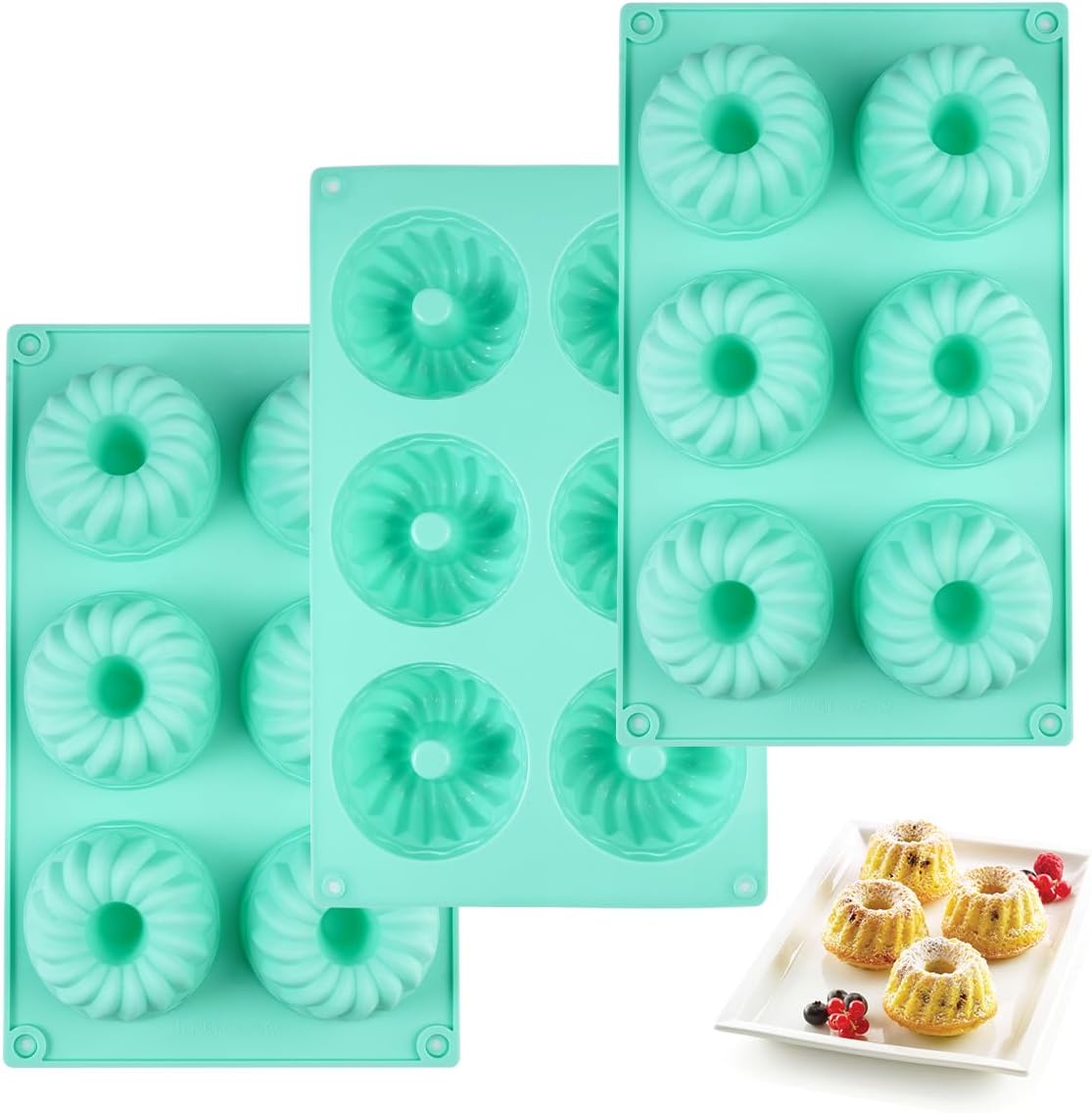 3-teiliges Mini-silikonform-kuglöf-formenset, 6er Fassungsvermögen, Ø 7,2 Cm Kuglöf-form