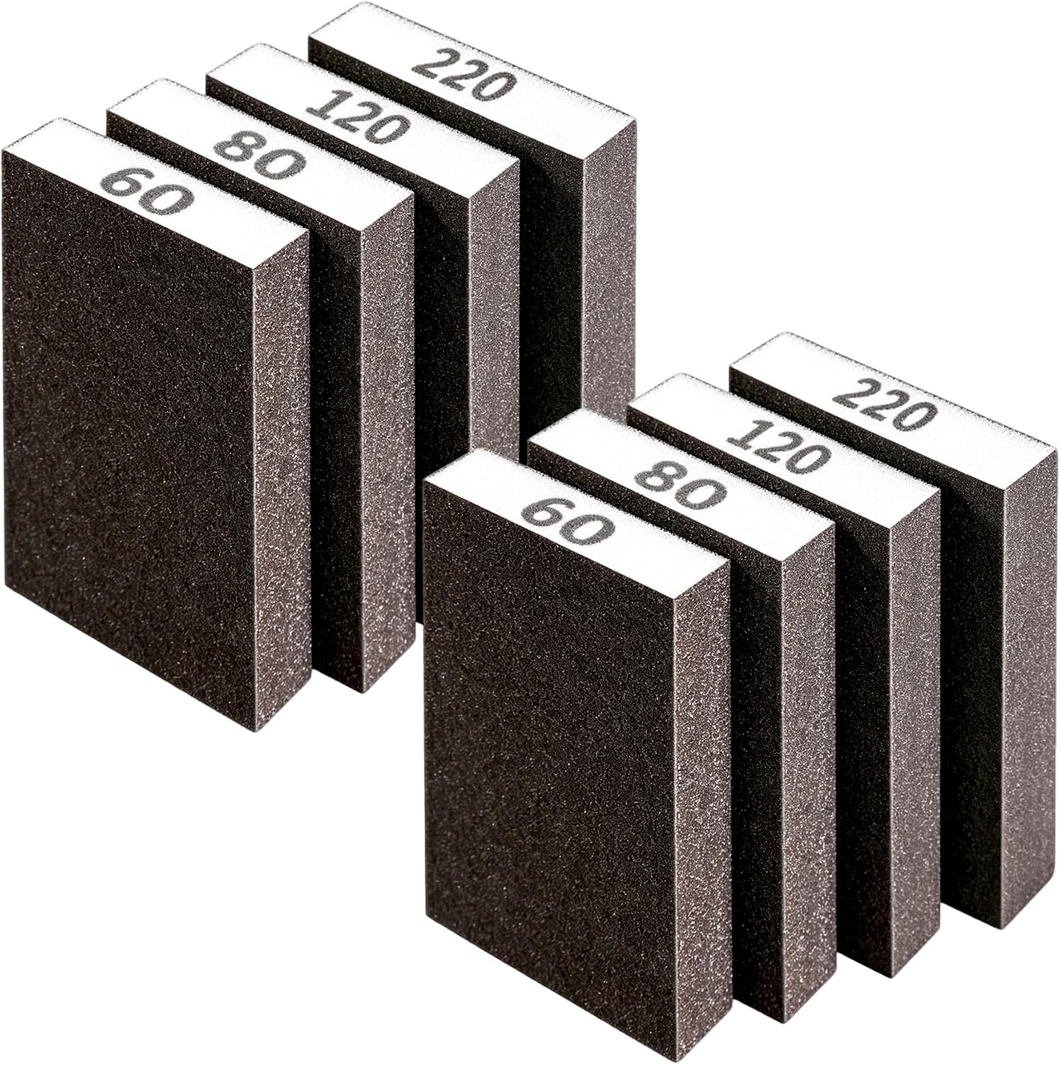 Set Mit 8 Schleifschwämmen – 4 Körnungen – 60, 80, 120, 220 – Nass- Und Trockenschleifen – Grober Und Feiner Schleifblock – Waschbare Und Zuschneidbare Schleifschwämme – Schleifschwämme Für