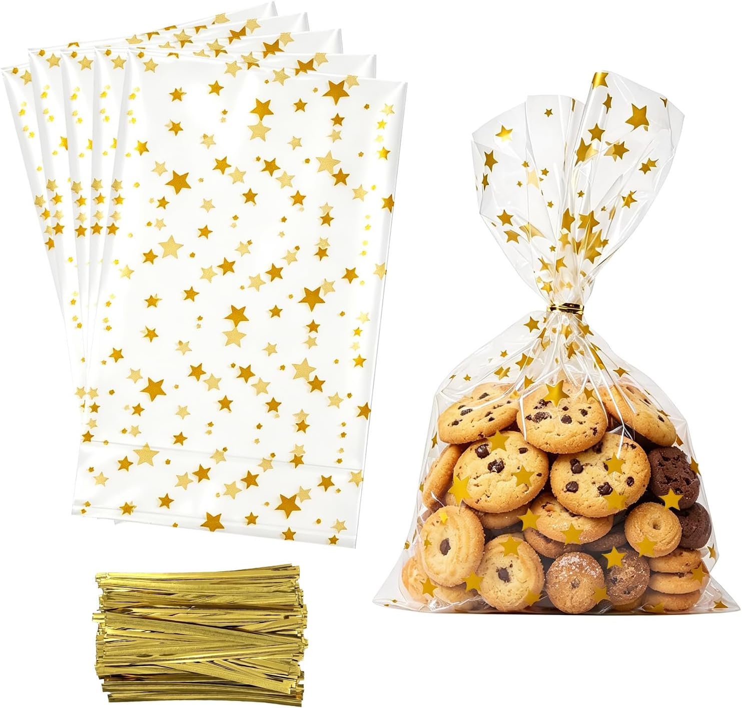 Packung Mit 100 Durchsichtigen Zellophantüten – 15 X 25 Cm – Mit Sternen