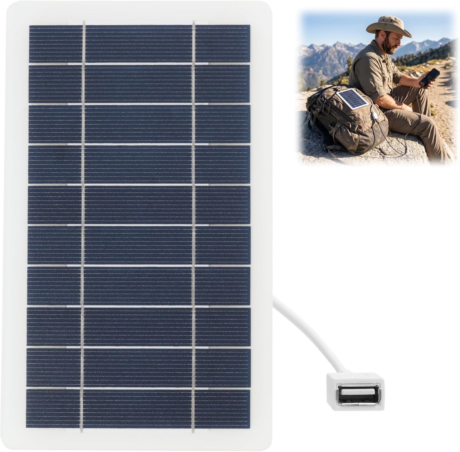 Tragbares 2-w-solarpanel Mit 5-v-usb-anschluss, Solarladegerät Für Mobiltelefone, Powerbank, Wandern, Camping, Outdoor-aktivitäten, Stabiler Epoxidrahmen