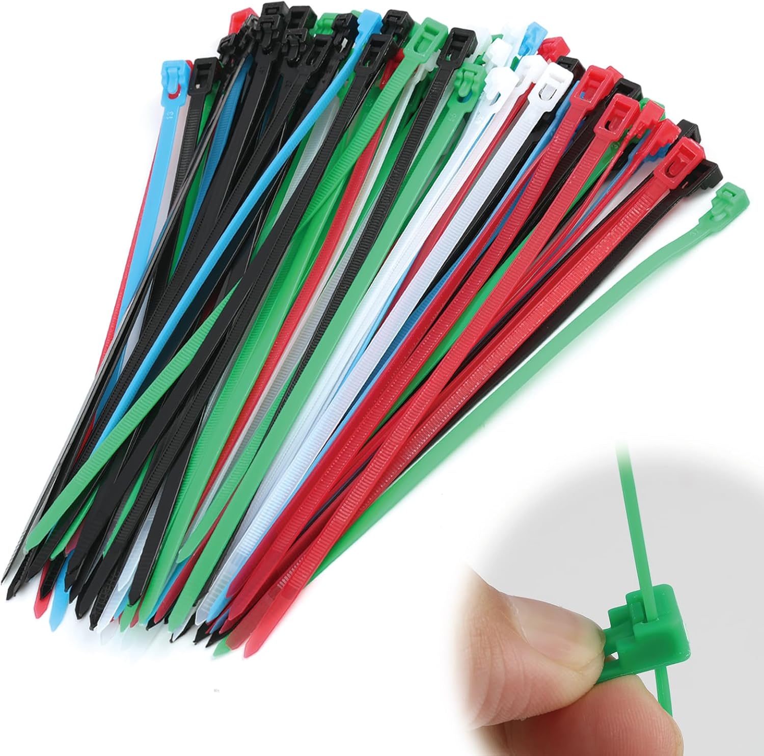 Packung Mit 100 Wiederverwendbaren Kabelbindern Aus Kunststoff (200 Mm), Nylon, Uv-beständig, Für Organisation, Befestigung Und Heimwerkerprojekte, Farbig: Rot, Gelb, Grün, Weiß