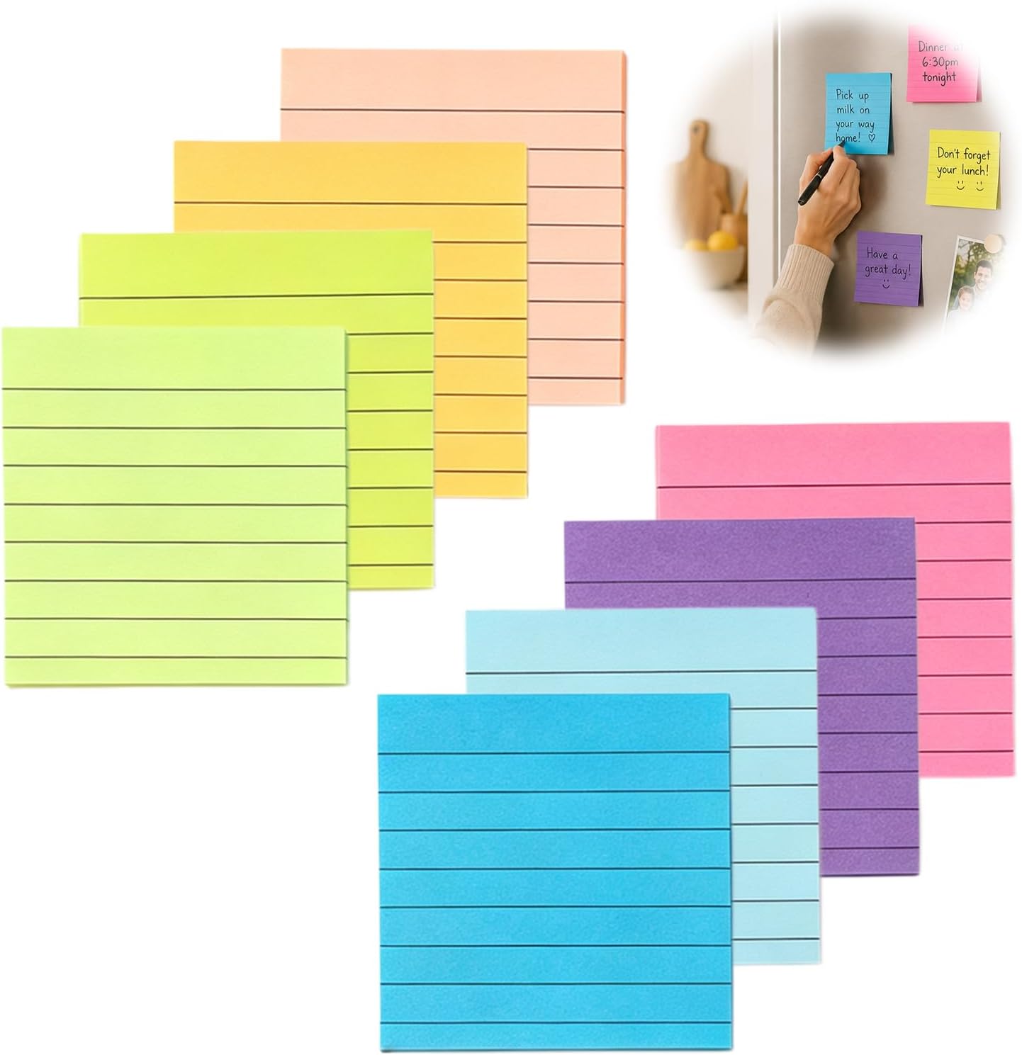 16er-packung Linierte Haftnotizen (7,6 X 7,6 Cm) – Verschiedene Farben – Abnehmbare Haftnotizen Für Büro, Schule Und Homeoffice – Dickes, Rückstandsfreies Papier – Insgesamt 480 Blatt